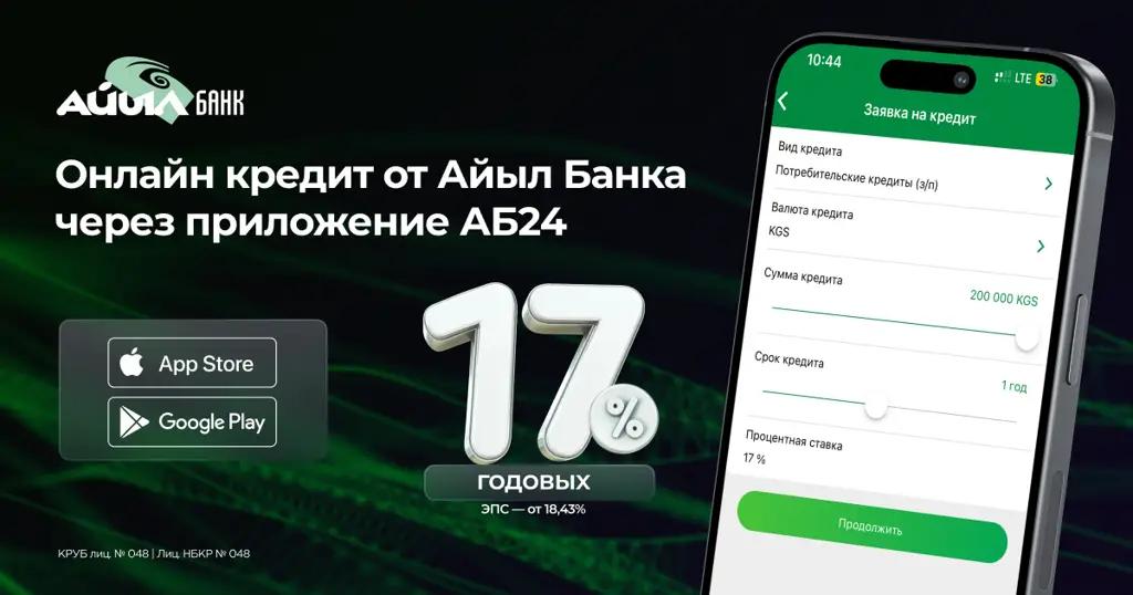 До 200 тысяч сомов под 17%: «Айыл Банк» упростил оформление кредита через приложение «АБ24»
