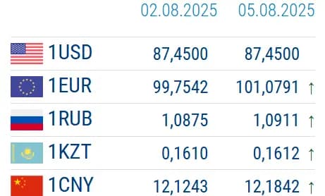 The euro rose by 1.33 KGS. Currency exchange rates as of August 5
