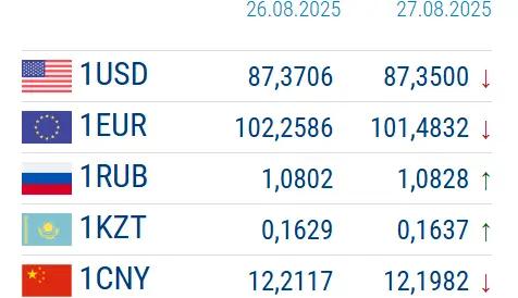 Официальные курсы валют НБ КР на 28 августа