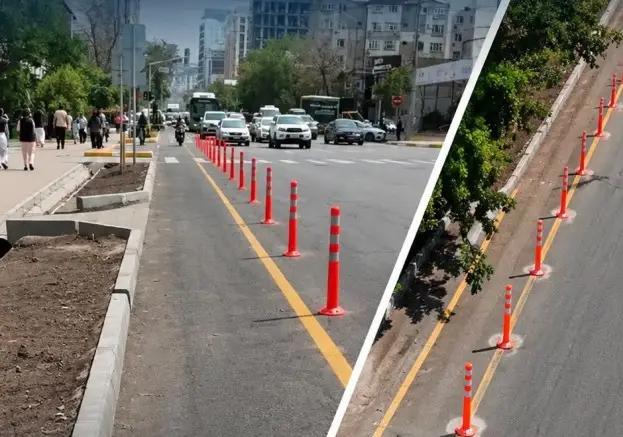 В Бишкеке на улице Токтогула тестируют разделители велодорожек